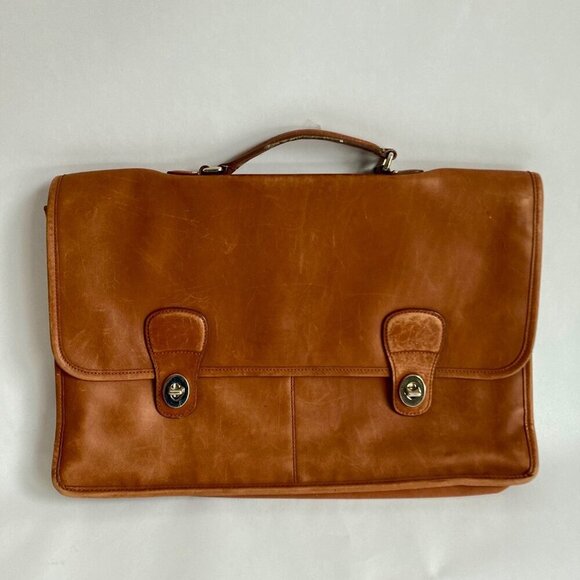 Coach Tan Brown Leather Briefcase Silver Hardware F70375 Diplomat ? - Picture 1 of 14
